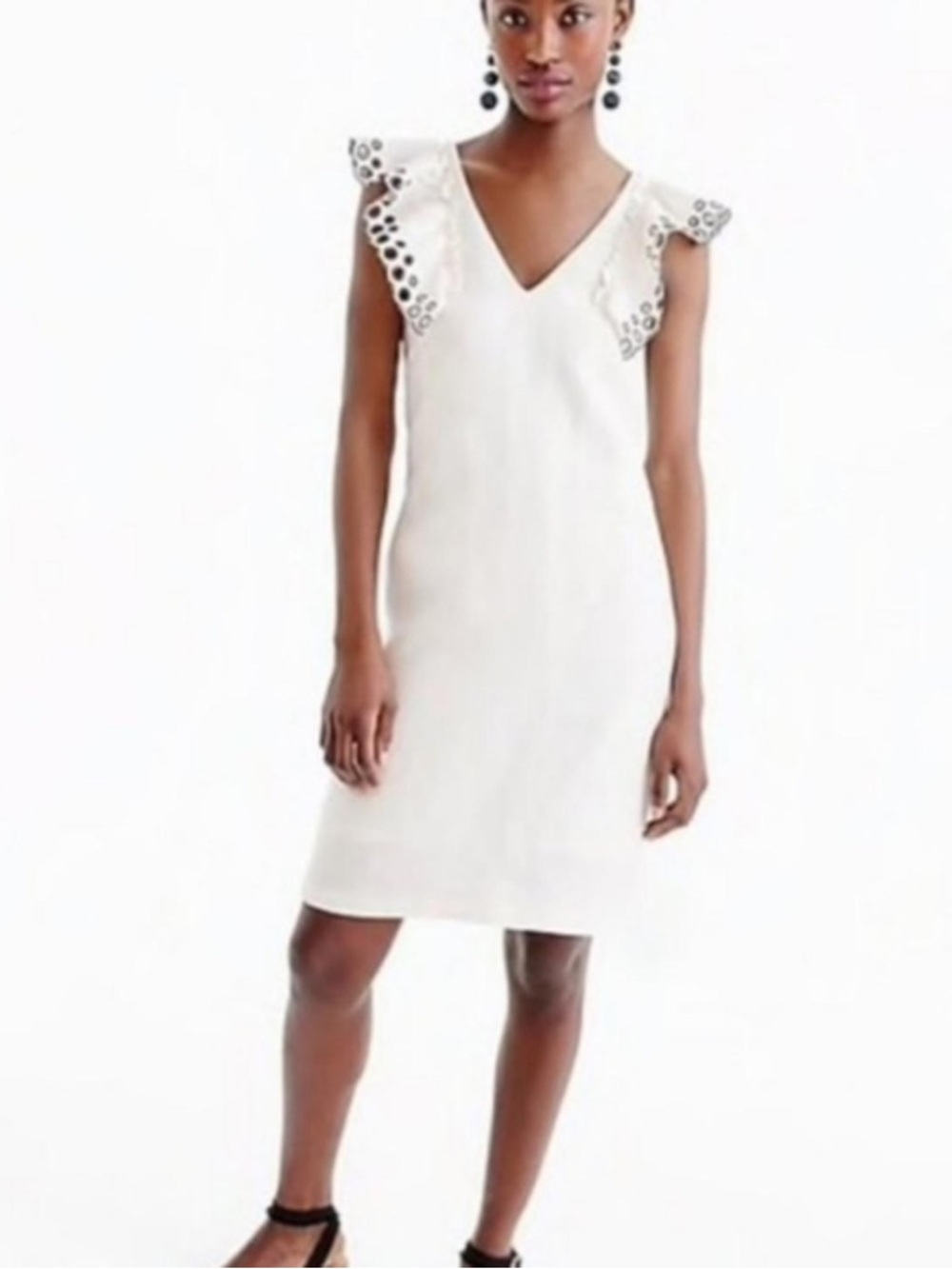 J Crew white Linen Mini dress with Ruffle sleeve